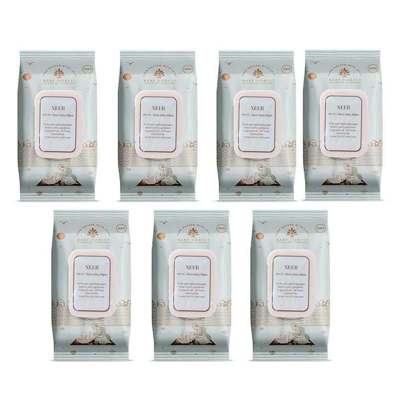 uk51nQ97aMgwL-1-1.jpg Baby Forest Neer 99.9% Water Baby Wipes- Pack of 7 | Ideal for 0 Plus Months | No Added Fragrance | Cruelty-Free | Plant-Based Formulations | Pack of 7 Wipes | Dermatologically Tested - Fast UK Delivery - Image 1
