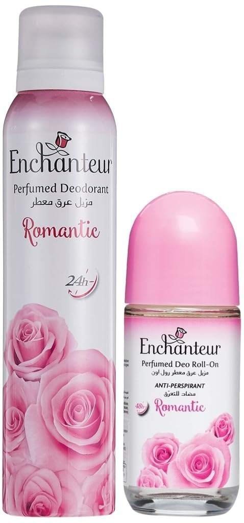 uk51oWUlUdrL-1.jpg Enchanteur Romantic Perfumed Deo Spray For Women, 150ml & Romantic Roll-On Deodorant, 50ml - Fast UK Delivery - Image 1