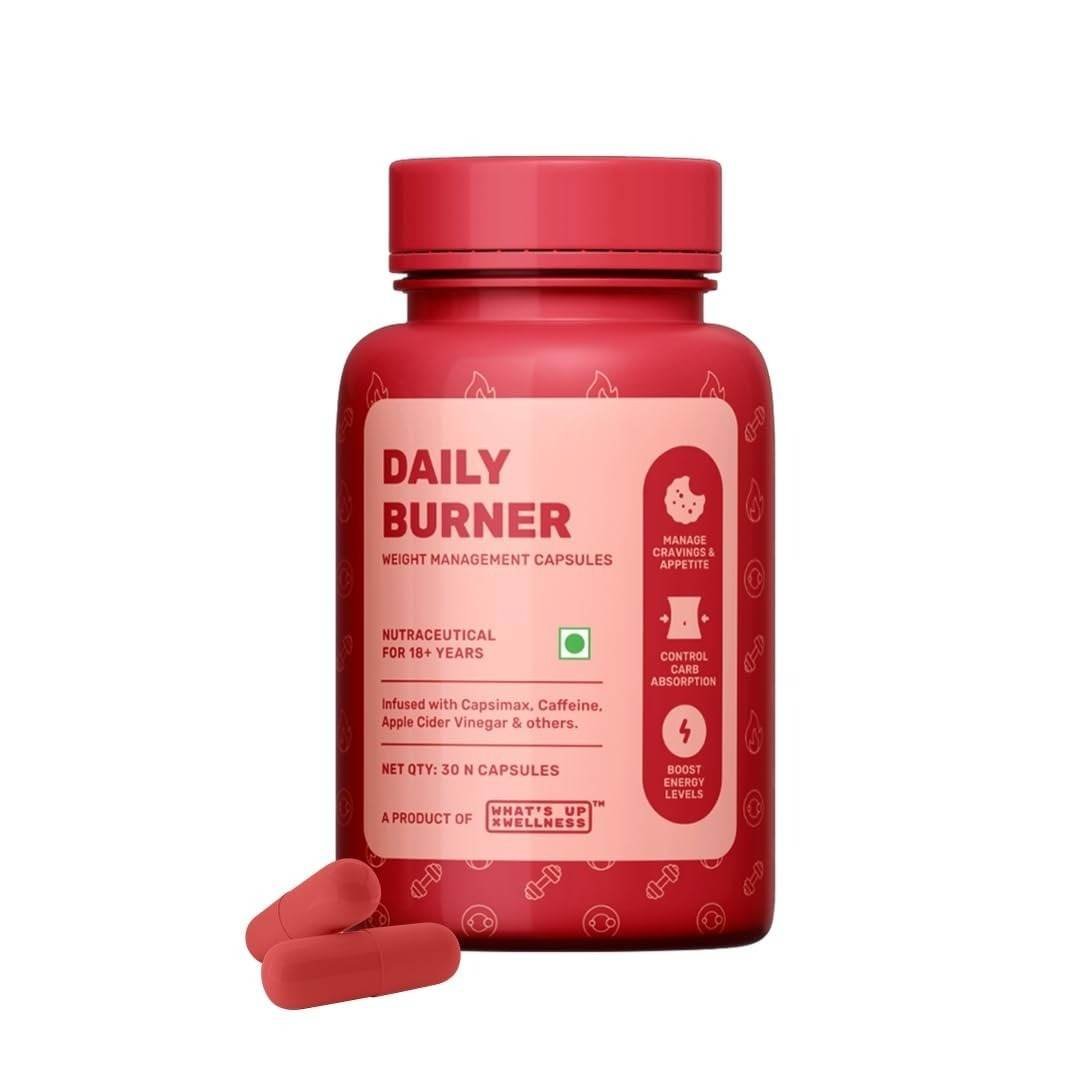 uk51pbLFF84ZL-1-1.jpg What's Up Wellness Daily Burner Capsules with CarbBliss ACV | Weight Loss Supplement For Women & Men | Helps Manage Cravings, Calories & Carbs | 30 Capsules - Fast UK Delivery - Image 1