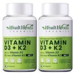 HEALTH VEDA ORGANICS PRIVATE LIMITED Vitamin D3 (600 IU) + Vitamin K2 as MK7 Supplement (55mcg) | 120 Veg Tablets | Supports Healthy Bones, Boosts Immune System & Joint Health | For Men & Women - Fast UK Delivery