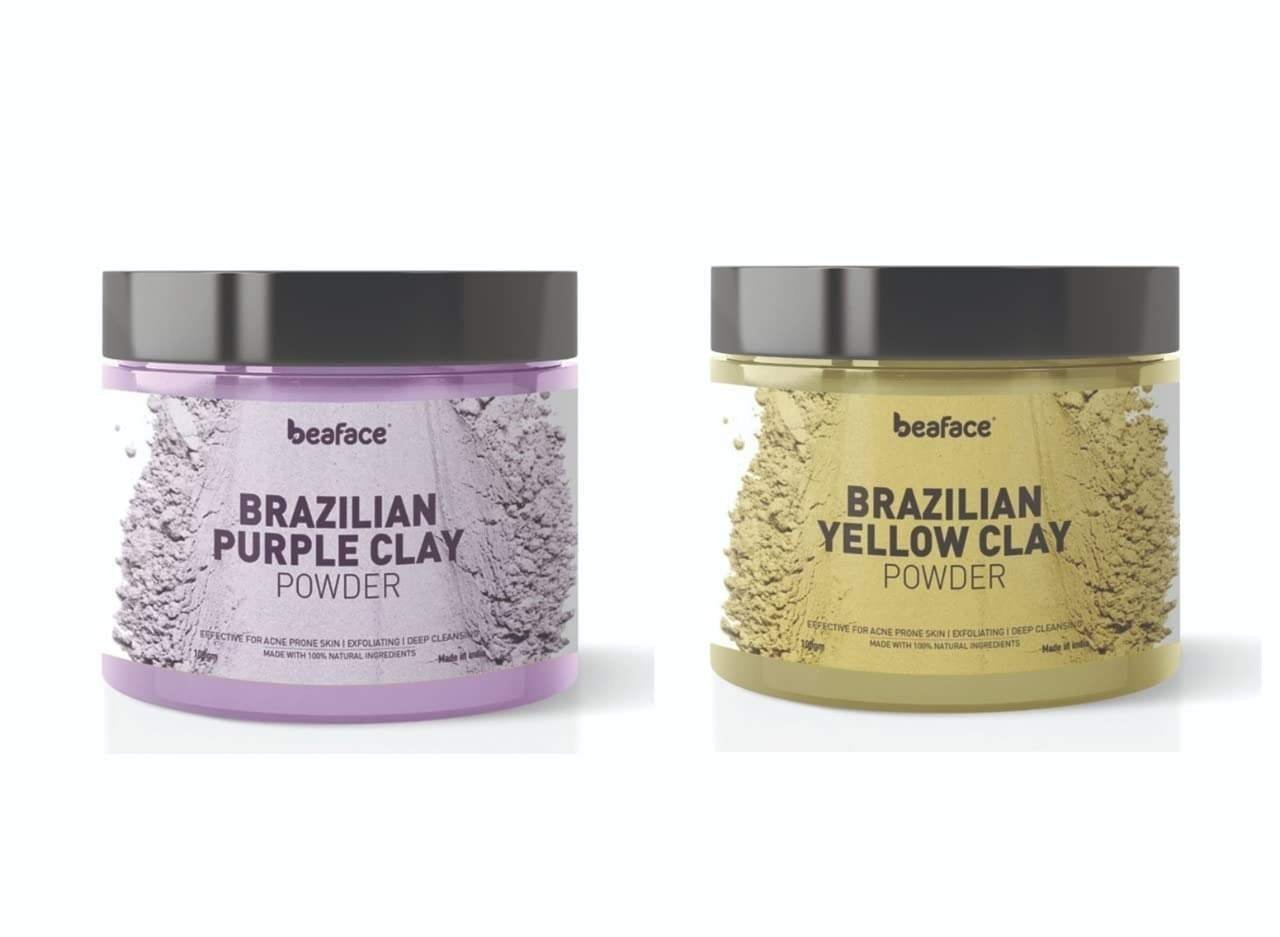uk51t-dJMeX1L-1-1.jpg Beaface Combo Pack Brazilian Purple Clay Powder | 100gm and Brazilian Yellow Clay Powder 100gm (Regenerates Skin Cells and Reduce Wrinkles) - Image 1