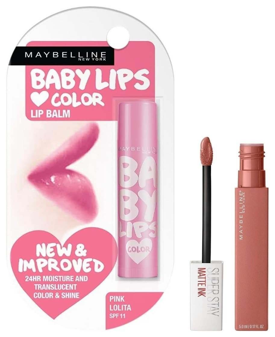 uk51tSS9oAKxL-1.jpg Maybelline New York Super Stay Matte Ink Liquid Lipstick, 65 Seductress, 5ml And Maybelline New York Baby Lips Lip Balm, Pink Lolita, 4g - Fast UK Delivery - Image 1