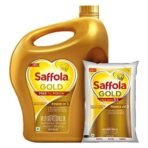 Saffola Gold Refined Cooking oil | Power of 3 - Balance of Good Fats, Triple Anti-Oxidant System & Fortified with Vitamins | Multi-Source Edible Rice Bran & Corn Oil | 5 Litre Jar + 1L Pouch - Fast UK Delivery - Image 2