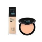Maybelline New York Fit Me Matte+Poreless Liquid Foundation & Compact Powder, Fit Me Shade 115 Ivory, Everyday Base, Flawless Base Makeup,Oily Skin, Combo Pack, Effortlessly Glam Face, Beige - Fast UK Delivery