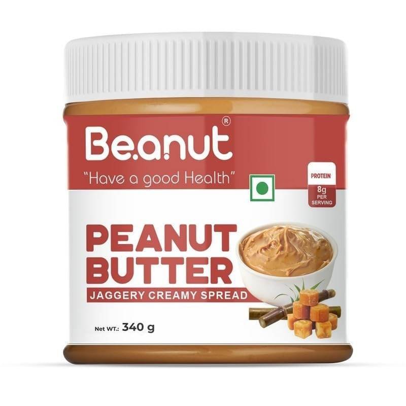 uk51vfpS3NVGL-1-1.jpg Beanut Jaggery Creamy Peanut Butter | 100% Pure Roasted peanuts | NON-GMO Gluten & Cholesterol Free | Vegan, High in Protein | 340gm | Peanut Butter - Fast UK Delivery - Image 1