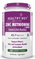 Healthyhey Nutrition Zinc Methionine Plus Copper, Supports Immune and Antioxidant Protection - 120 Veg Capsules - Fast UK Delivery