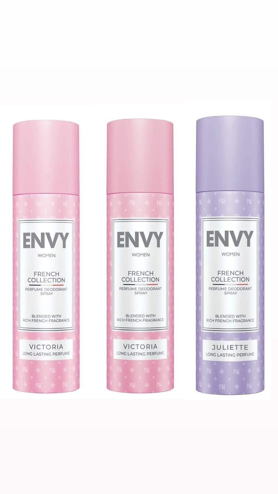 uk610N2mgyD2L-1-1.jpg ENVY (Victoria French 2) & (Juliette French 1) Collection Perfume Deodorant Spray - 120ML Best Luxury Fragrance Deo For Women (Pack Of 3) - Fast UK Delivery - Image 1