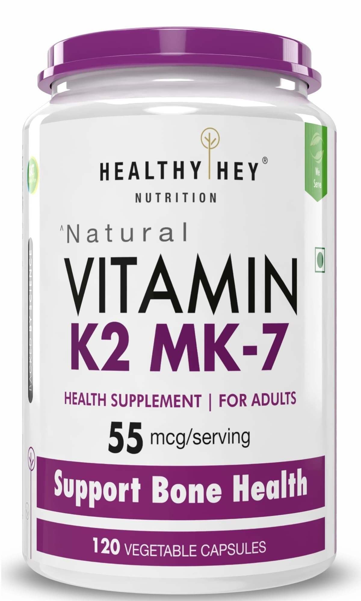uk611VmXOrWNL-1-1.jpg HealthyHey Nutrition vitamin K2 | 100% Vegetarian Vitamin K2 Benefits in Bone Health - 55mcg - 120 Vitamin K27 Capsules - Fast UK Delivery - Image 1