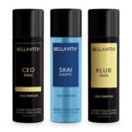 Bella Vita Luxury Unisex Body Parfum Deo Spray Gift Set,Pack Of 3 X 150 Ml, No Gas Long Lasting Premium Fragrance Deodorant|Ceo Men|Skai Aquatic|Klub Men|With Tonka, Bergamot & Vanilla - Fast UK Delivery