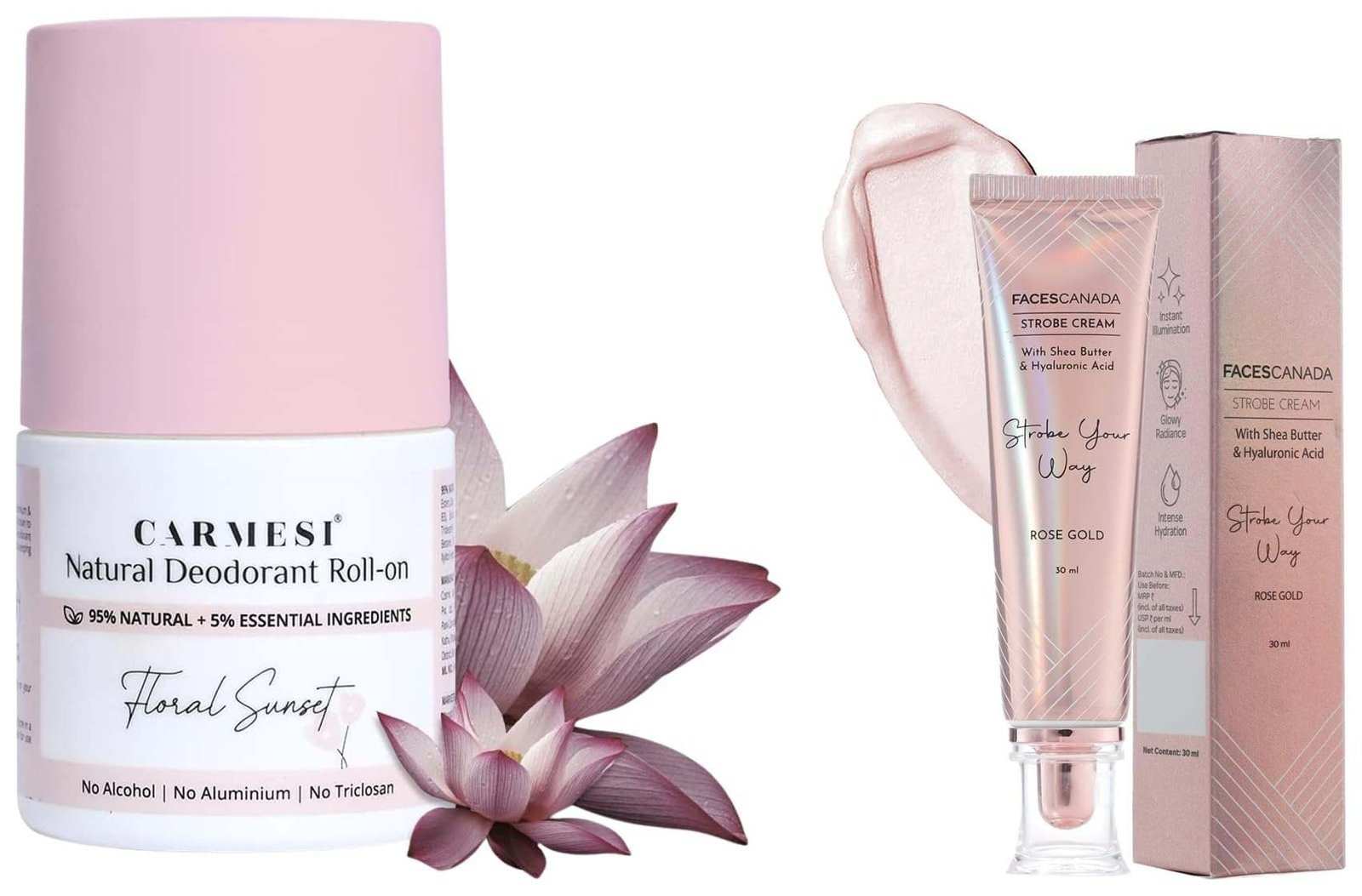 uk612XAEHUksL-1.jpg FACESCANADA Strobe Cream - Rose Gold, 30Ml And Carmesi Natural Underarms Roll On Deodorant For Women 50Ml - Fast UK Delivery - Image 1