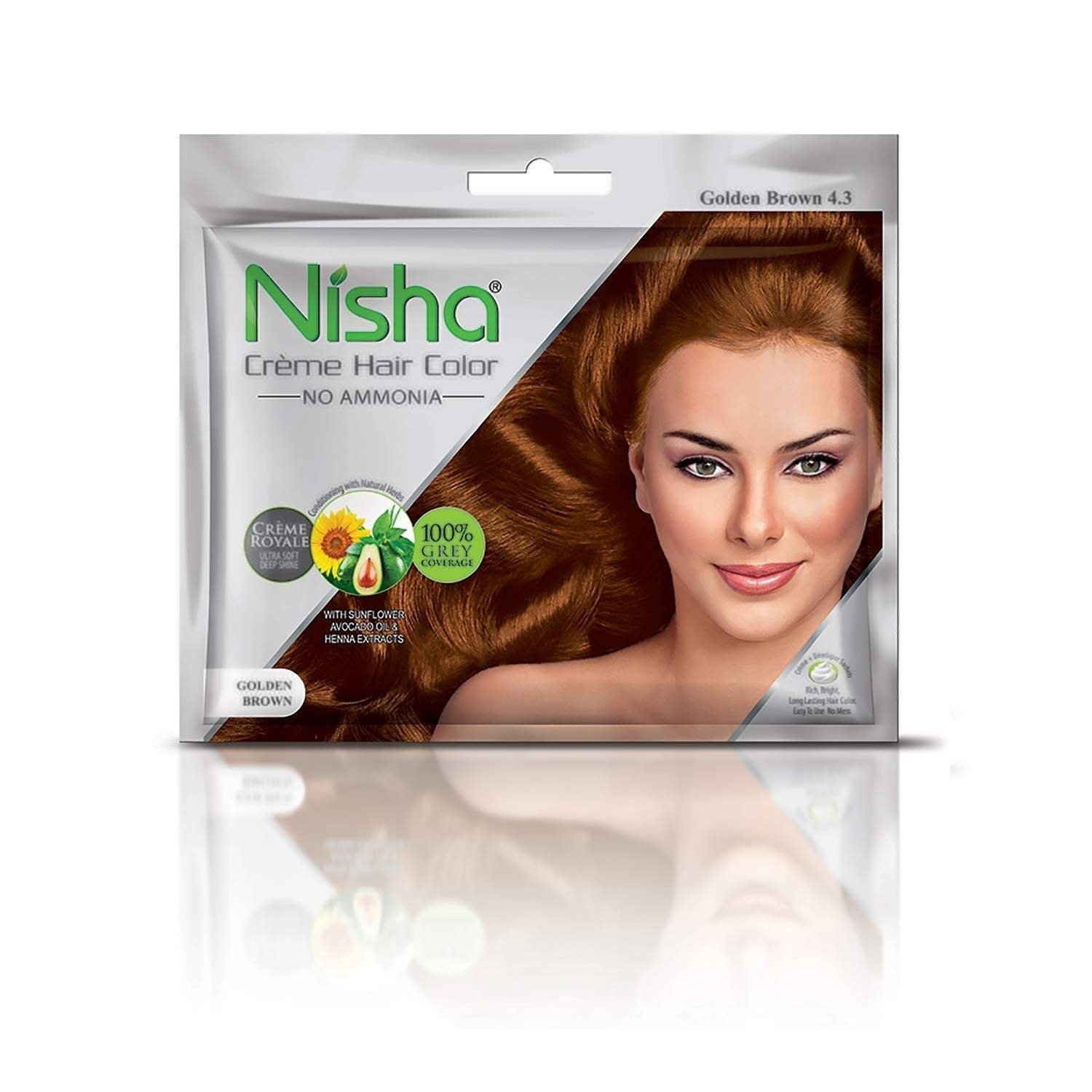 uk612hP5IxSFL-1.jpg Nisha Cream Hair Color Rich Bright Long Lasting Hair Colouring For Ultra Soft Deep Shine 100% Grey Coverage Conditioning With Natural Herbs Golden Brown (Pack of 6) - Fast UK Delivery - Image 1