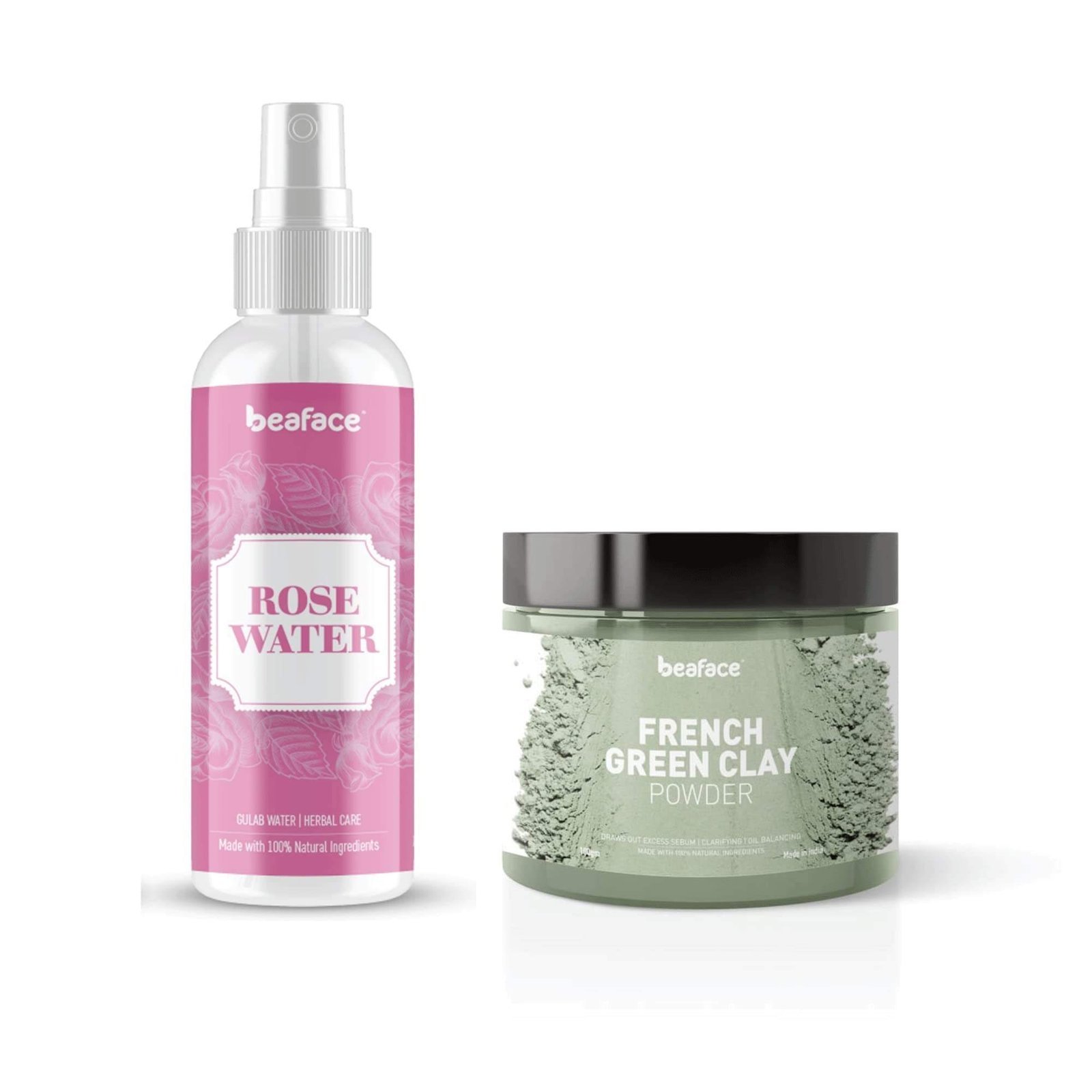 uk613MSnB2lVL-1-1.jpg Beaface Combo of French Green Clay Powder - 100gm | Rosewater Spray Fresh Glow (Pack of 2) - Image 1