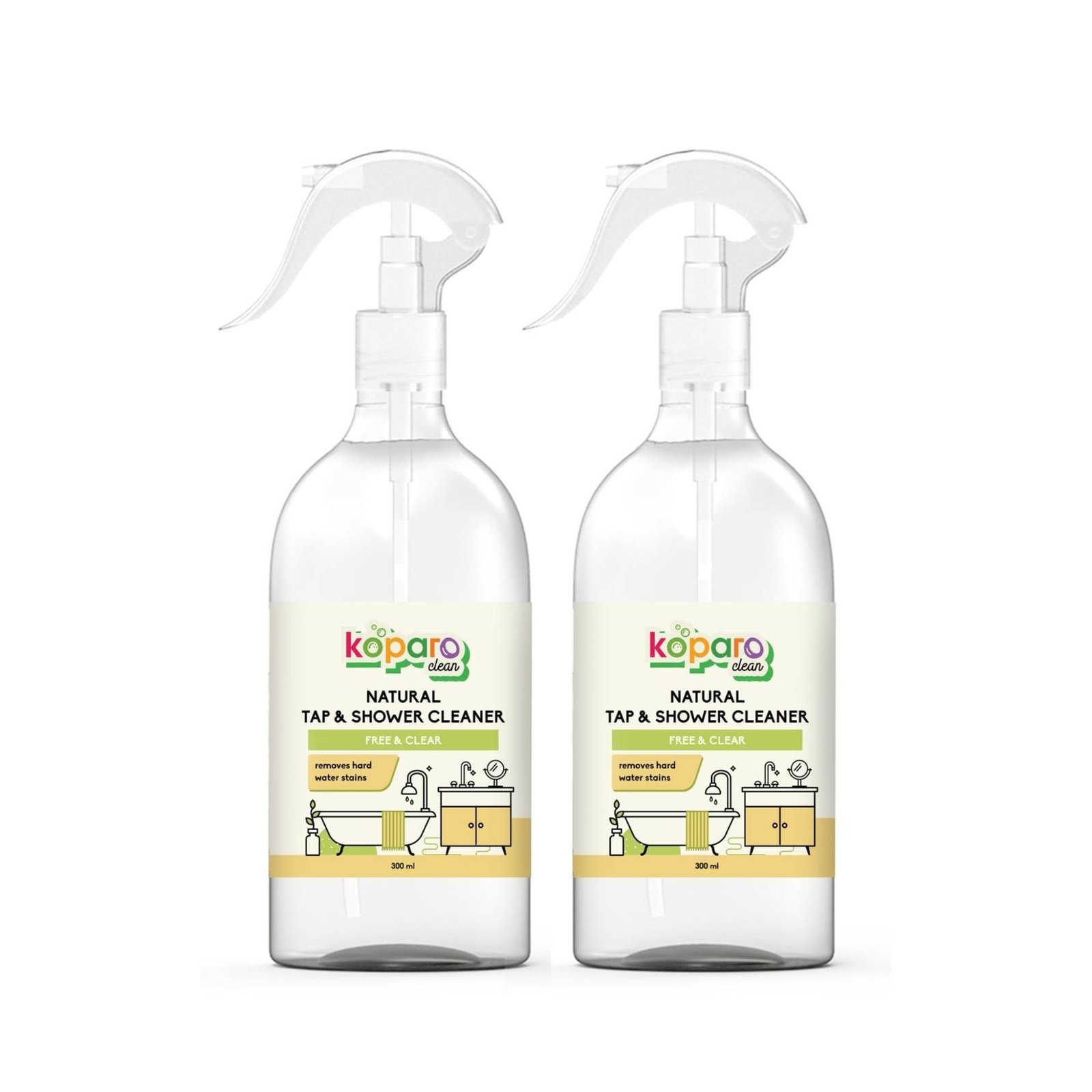 uk613oDQIn86L-1-1.jpg Koparo Natural Tap And Shower Cleaner Spray - Pack of 2 | Taps, Sinks, Bath Tubs, Shower | Hard-Water Stain Remover | Dissolves Limescale, Mineral Deposits | Skin Friendly | PETA Certified - Fast UK Delivery - Image 1