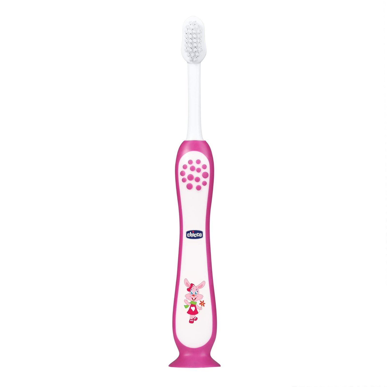 uk6152-8UdgqL-1.jpg Chicco Toothbrush for Kids (3y-8y) with Suction Cup | Extra Soft Tapered Bristles for Milk and Permanent Teeth | With Tongue Scraper and BPA Free Material (Pink) - Fast UK Delivery - Image 1