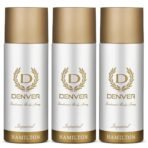 DENVER Hamilton Imperial Deo (Pack of 3) - 165ML Each | Long Lasting Deodorant Body Spray for Men - Fast UK Delivery