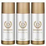 DENVER Hamilton Imperial Deo (Pack of 3) - 165ML Each | Long Lasting Deodorant Body Spray for Men - Fast UK Delivery