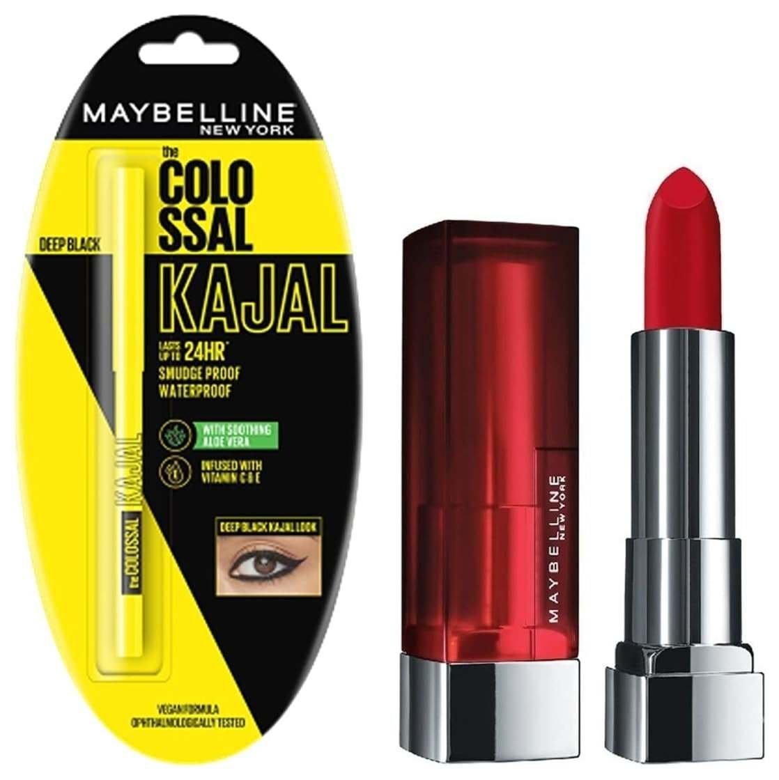 uk615jDiRcVhL-1.jpg Maybelline New York Color Sensational Creamy Matte Lipstick, 640 Red Liberation, 3.9g and Maybelline New York Colossal Kajal, Black, 0.35g - Fast UK Delivery - Image 1