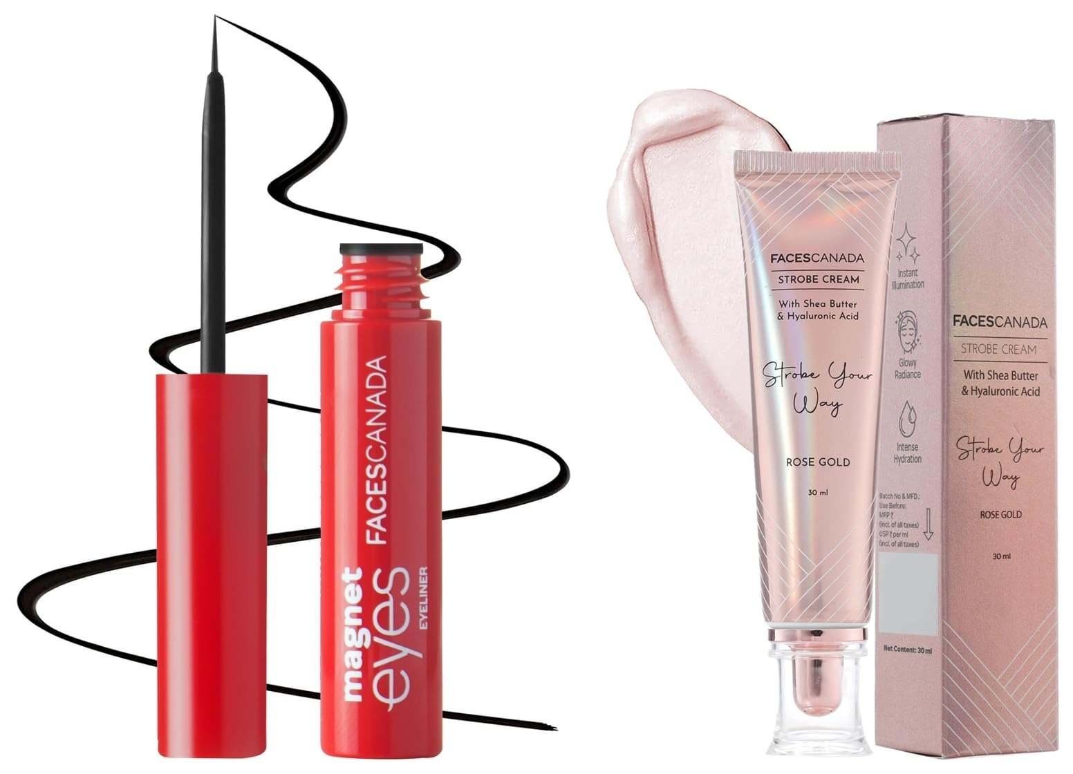 uk615ktJrWxBL-1.jpg FACESCANADA Strobe Cream - Rose Gold, 30Ml And Faces Canada Magneteyes Eyeliner - Black, 3.5Ml - Fast UK Delivery - Image 1