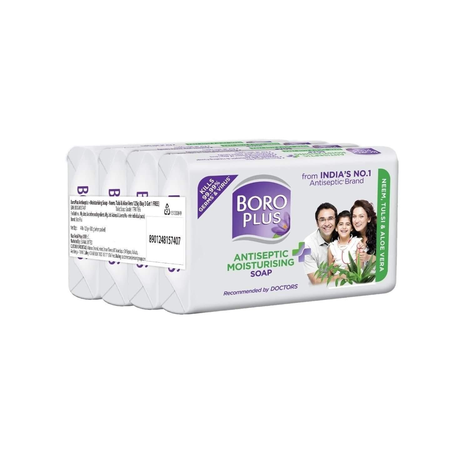 uk615yKqfYcL-1.jpg BoroPlus Antiseptice & Moisturising Soap - Neem Tulsi Aloevera (Buy 3 get 1 Free) Pack of 4 - Fast UK Delivery - Image 1