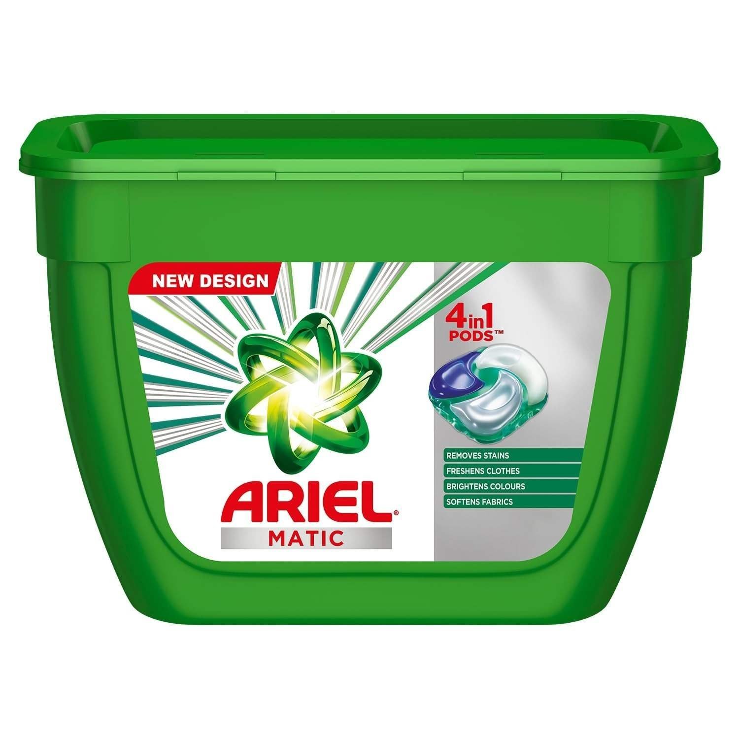 uk616BYCcDdBL-1-1.jpg Ariel Matic 4-in-1 PODs Detergent, Pack of 18 PODs | Specially designed for use in Washing Machines only | Removes Stains | Freshens clothes | Softens Fabric | Brightens Colours | 1 POD = 1 Wash - Fast UK Delivery - Image 1