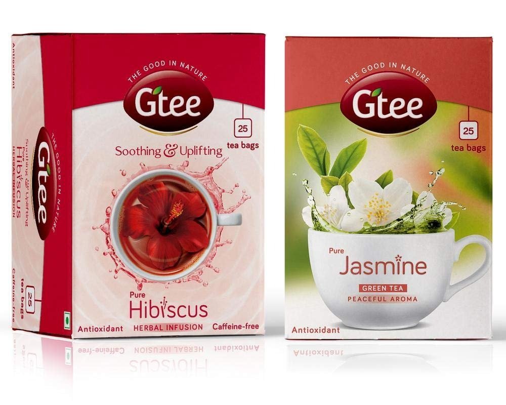 uk616LFgIJDCL-1.jpg GTEE Green Tea Bags - Jasmine & Hibiscus Tea Bags, 25 Tea bags (Pack of 2) - Fast UK Delivery - Image 1