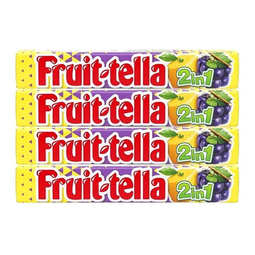 uk616av6tztNL-1-1.jpg Fruit-Tella 2 in 1 Lemon Grape Flavour Chewy Candy, 32.4 g, 4 Pack - Fast UK Delivery - Image 1