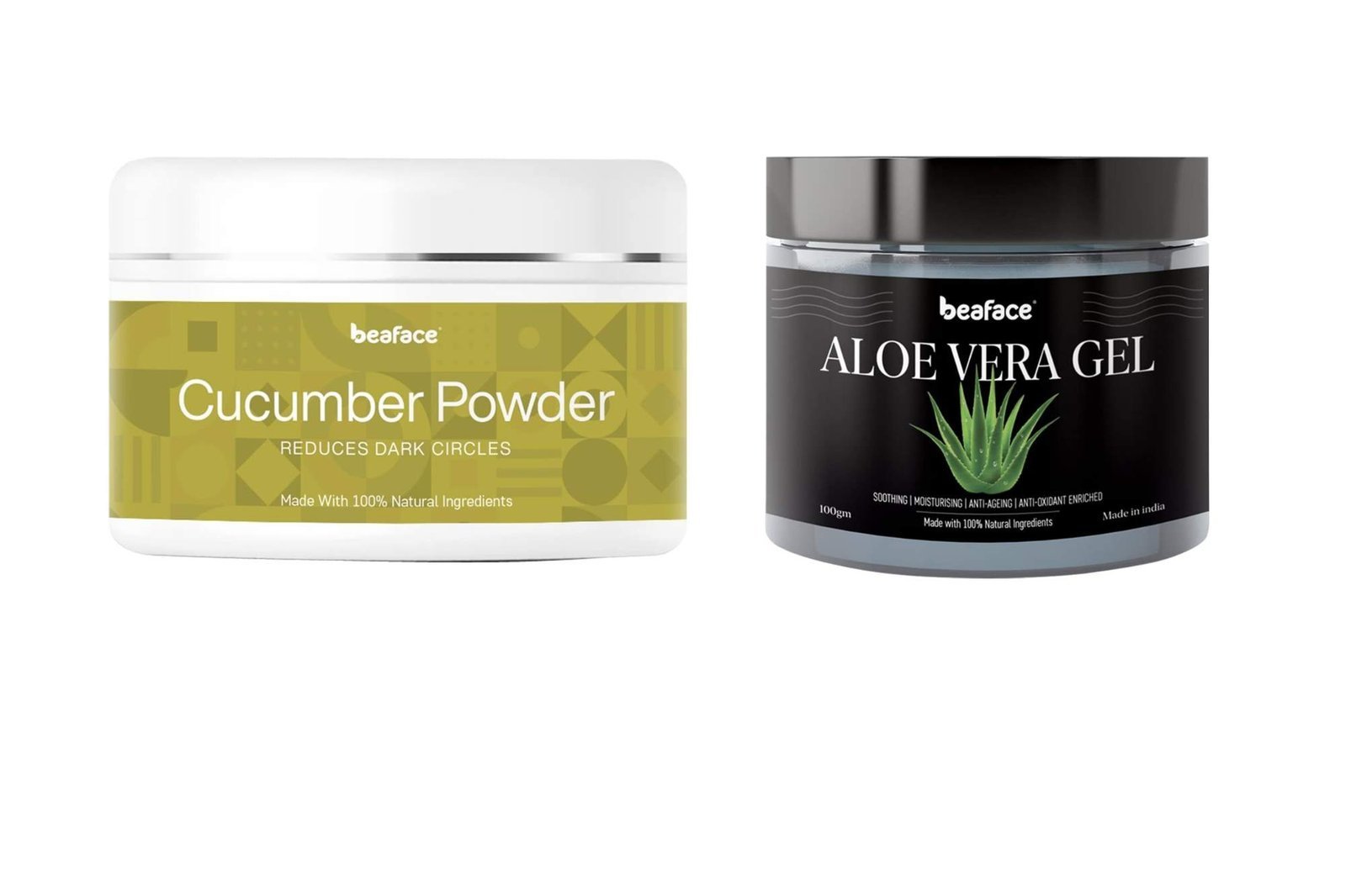 uk616fWgHAgcL-1-1.jpg Beaface Combo Cucumber Powder Anti-Aging, Under Eye Facial - 100gm | Aloe Vera Gel Moisturizer Smoother Skin Glow - 100gm (Pack of 2) - Image 1