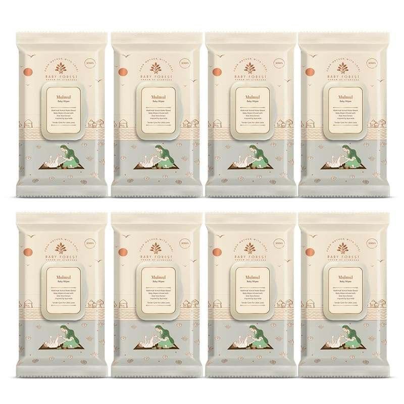 uk616mgXQNysL-1-1.jpg Baby Forest Mulmul Baby Wipes | Ultra-Soft Baby Wet Wipes | Water Based Wipes | Chemical Free & Organic Baby Wipes | 3x Thicker & Softer Wipes | 72 Wipes | Pack of 8 - Fast UK Delivery - Image 1