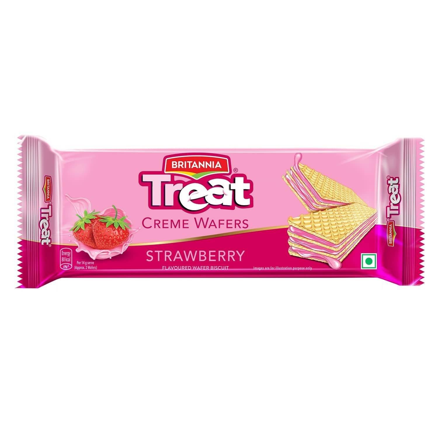 uk616uK2xhTQL-1-1.jpg Treat CREME Wafers - Strawberry Flavoured Wafer Biscuit | 55 gm - Fast UK Delivery - Image 1