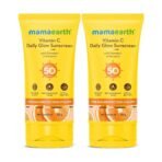 Mamaearth Vitamin C Daily Glow Sunscreen with Vitamin C & Turmeric for Sun Protection & Glow | SPF 50 & PA++++ Protection | No White Cast | Lightweight & Non-Sticky | Brightens Skin | For All Skin Types | 50g x 2 - Fast UK Delivery