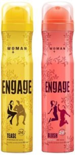 Engage Tease Deodorant for Women, 150ml/100g and Blush Bodylicious Deo Spray for Women, 150ml/100g - Fast UK Delivery
