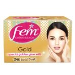 Fem Fairness (Gold) Creme Bleach - 64g | Advanced Skin Glowing System | Enriched with Goodness of 24K Gold Dust | With Rejuvenating Fragrance | No Added Parabens, Silicones & Ammonia - Fast UK Delivery