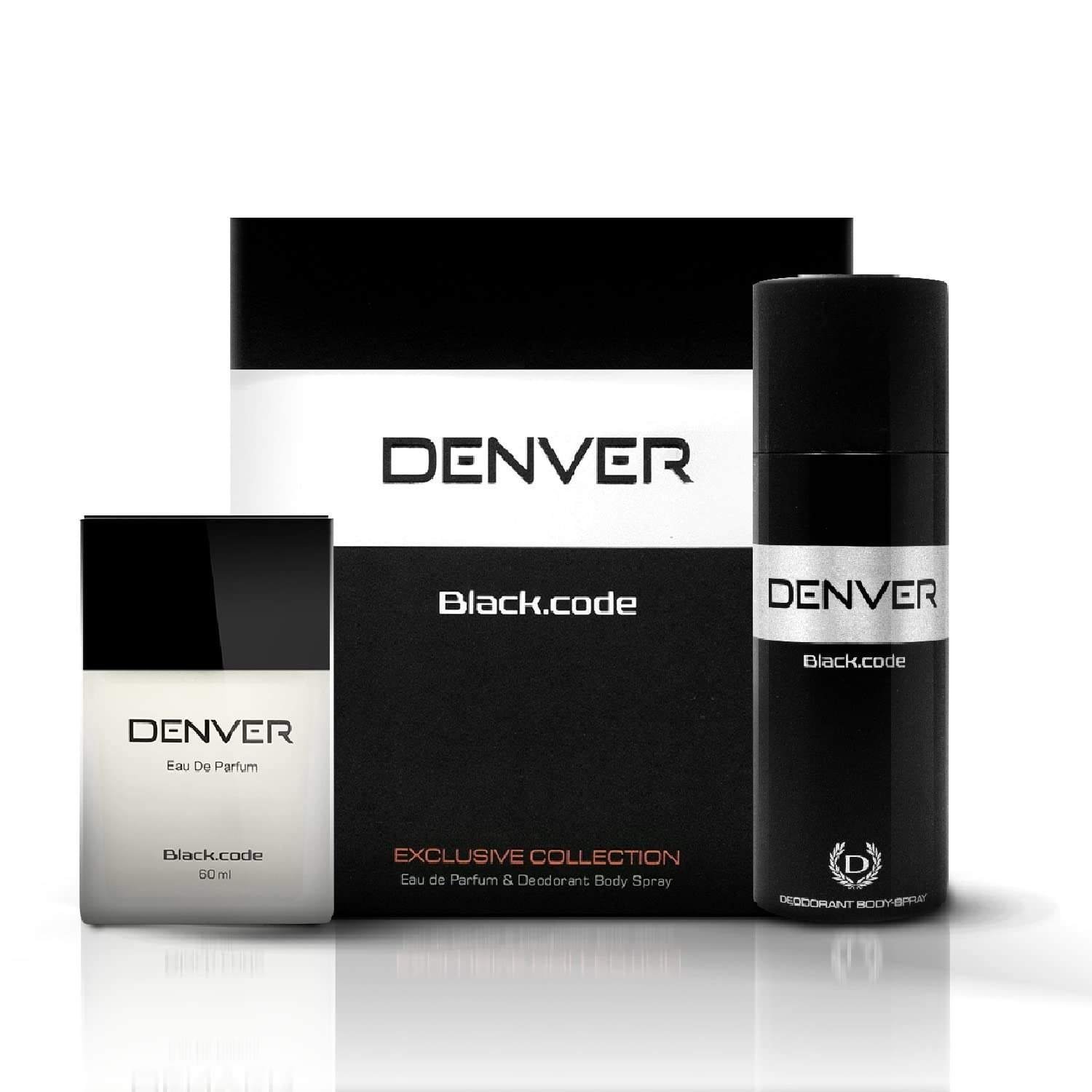 uk61ASf5sPqL-1.jpg Denver Black Code Gift Pack Set - Deodorant (150Ml) + Perfume (60Ml) | Fresh, Aerosol | Long Lasting Deo Perfume Scent For Men - Fast UK Delivery - Image 1