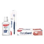 Colgate PerioGard Oral Care Combo Pack - Toothpaste for Gum Problems (90g), Ultra Soft Toothbrush (1pc), Low Staining Alcohol-Free Mouthwash (250ml) - Fast UK Delivery