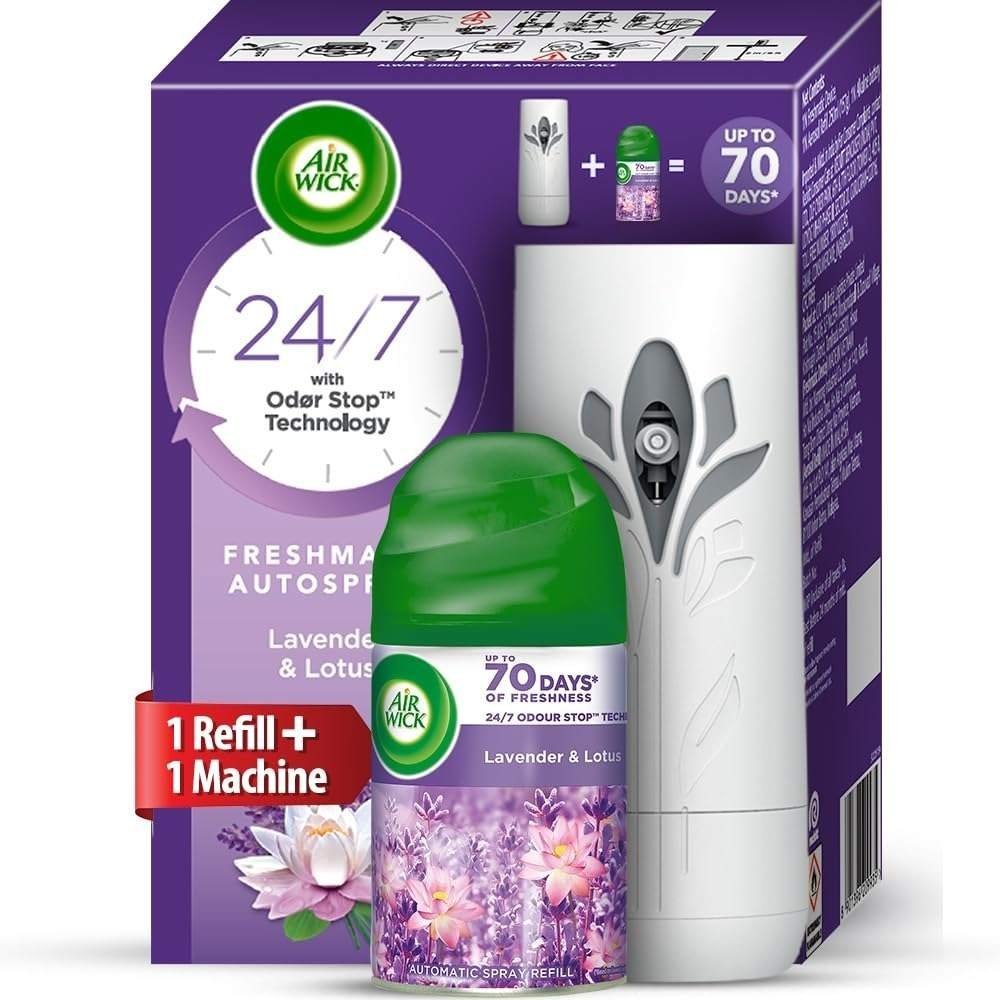 uk61BV2o9tMFL-1-1.jpg Air Wick 250 ml - Lavender & Lotus, Refill + Automatic Spray| Freshmatic Air Freshener Kit | 2600 Sprays Guaranteed | Automatic Room Freshener, Bathroom Freshener and Room Spray - Fast UK Delivery - Image 1