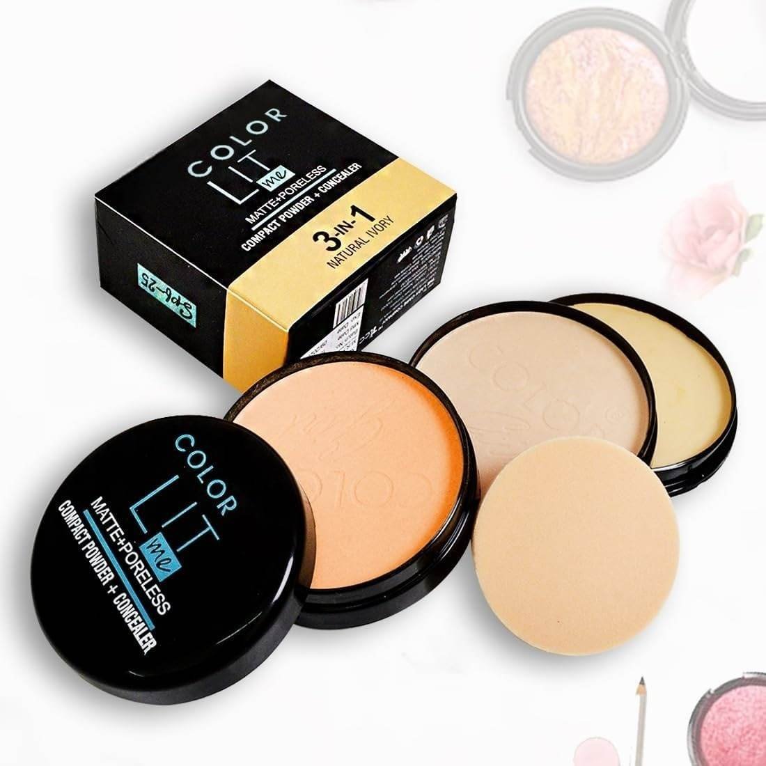 uk61DEdNIvRL-1.jpg AKLARIS 3 in 1 Compact Powder With Concealer 24gm | Matte & Poreless | Lit Me & Flawless Coverage | Triple-Action Complexion Enhancement | 100% Vegan & Long Lasting | Natural Ivory SPF 25 - Fast UK Delivery - Image 1