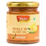 SWAD Mixed Pickle in Olive Oil 200g | Spicy Mixed Achar with Olive Oil | Made with Premium Olive Oil | Made with Fresh Mango, Carrot, Lime, Green Chilli, Olive Oil & Traditional Spices - Fast UK Delivery