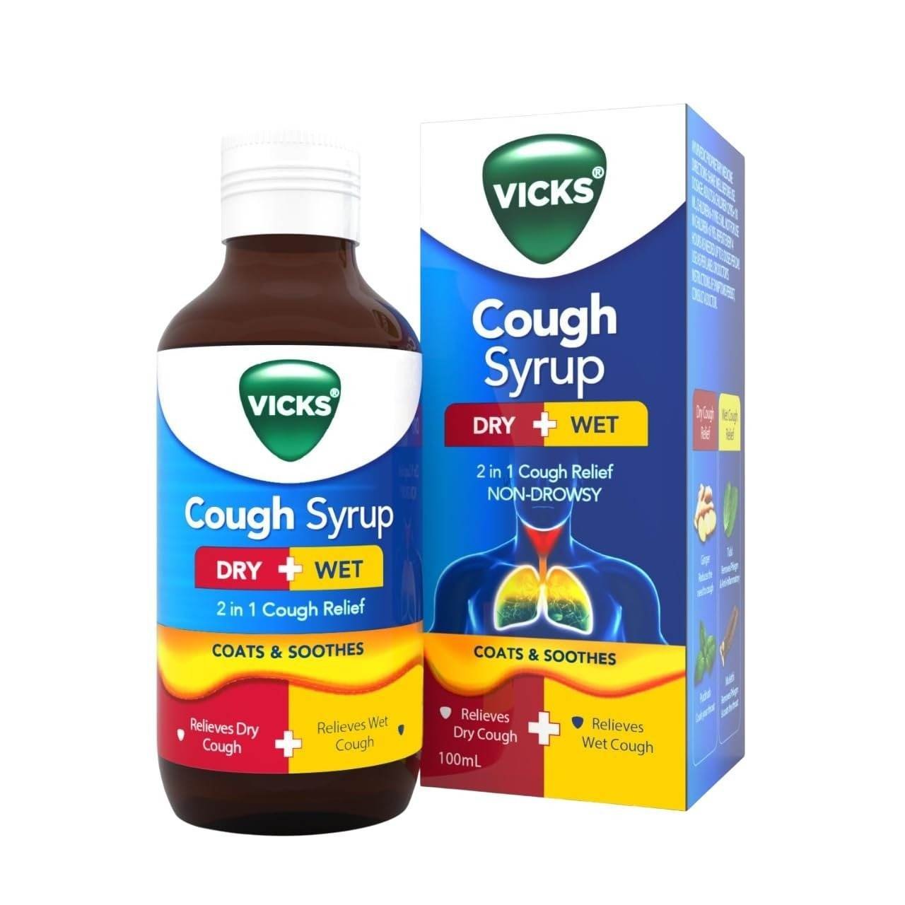 uk61DYD3i7WrL-1-1.jpg Vicks Cough Syrup, 100ml Bottle - Fast Relief for Dry & Chesty Coughs with Tulsi & Ginger, Ayurvedic Ingredients, Non-Drowsy Formula, Easy to Carry, Over-the-Counter (OTC) - Fast UK Delivery - Image 1