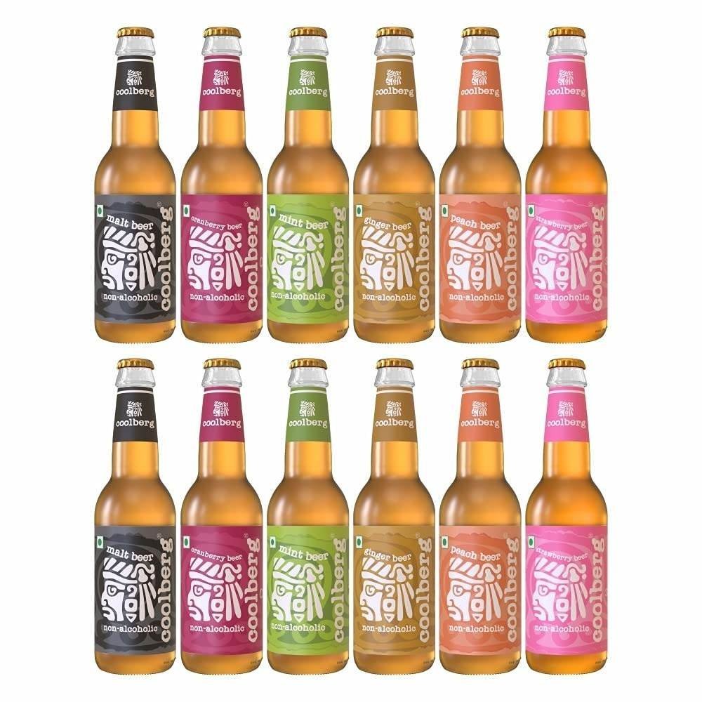 uk61DoeElotBL-1-1.jpg Coolberg Non Alcoholic Beer Assorted Flavors 330ml Glass Bottle - Pack of 12 (330ml x 12) Peach, Mint, Malt, Cranberry, Ginger & Strawberry - Fast UK Delivery - Image 1