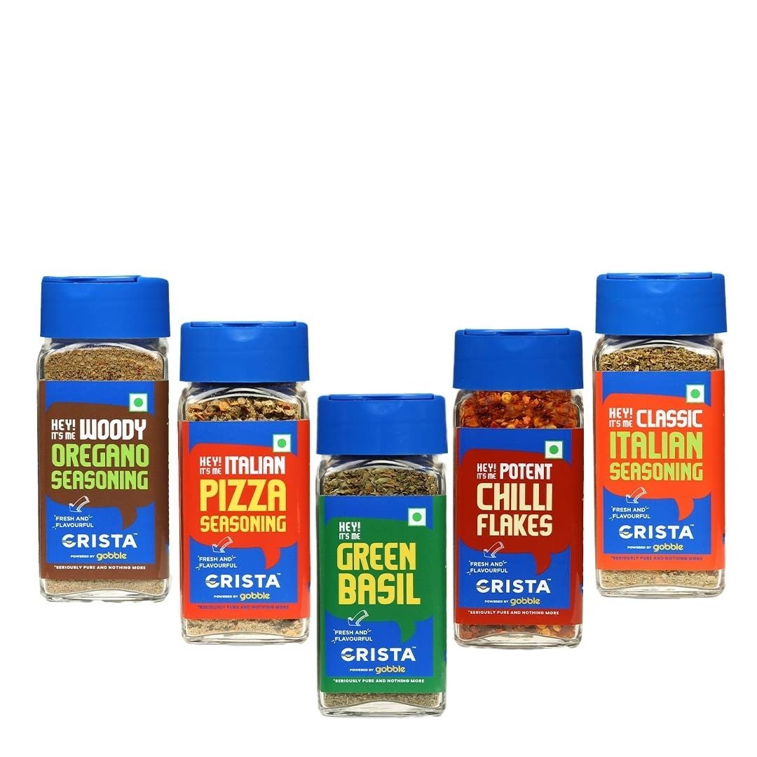 uk61Eh7N0Q-L-1.jpg CRISTA Italian Spices & Seasonings Combo- 1 | Oregano Seasoning x 1, 50 gms | Pizza Seasoning x 1, 40 gms | Basil x 1, 15 gms | Italian Seasoning x 1,40 gms | Chilli Flakes x 1, 30 gms| Pack of 5 - Image 1
