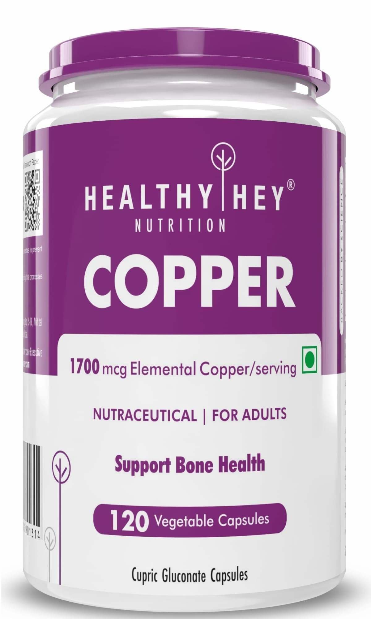 uk61EngP5l-IL-1-1.jpg HealthyHey Nutrition Chelated Copper Gluconate - Highly Bioavailable Form - Non-GMO, Gluten Free -120 Veg. Capsules - Fast UK Delivery - Image 1