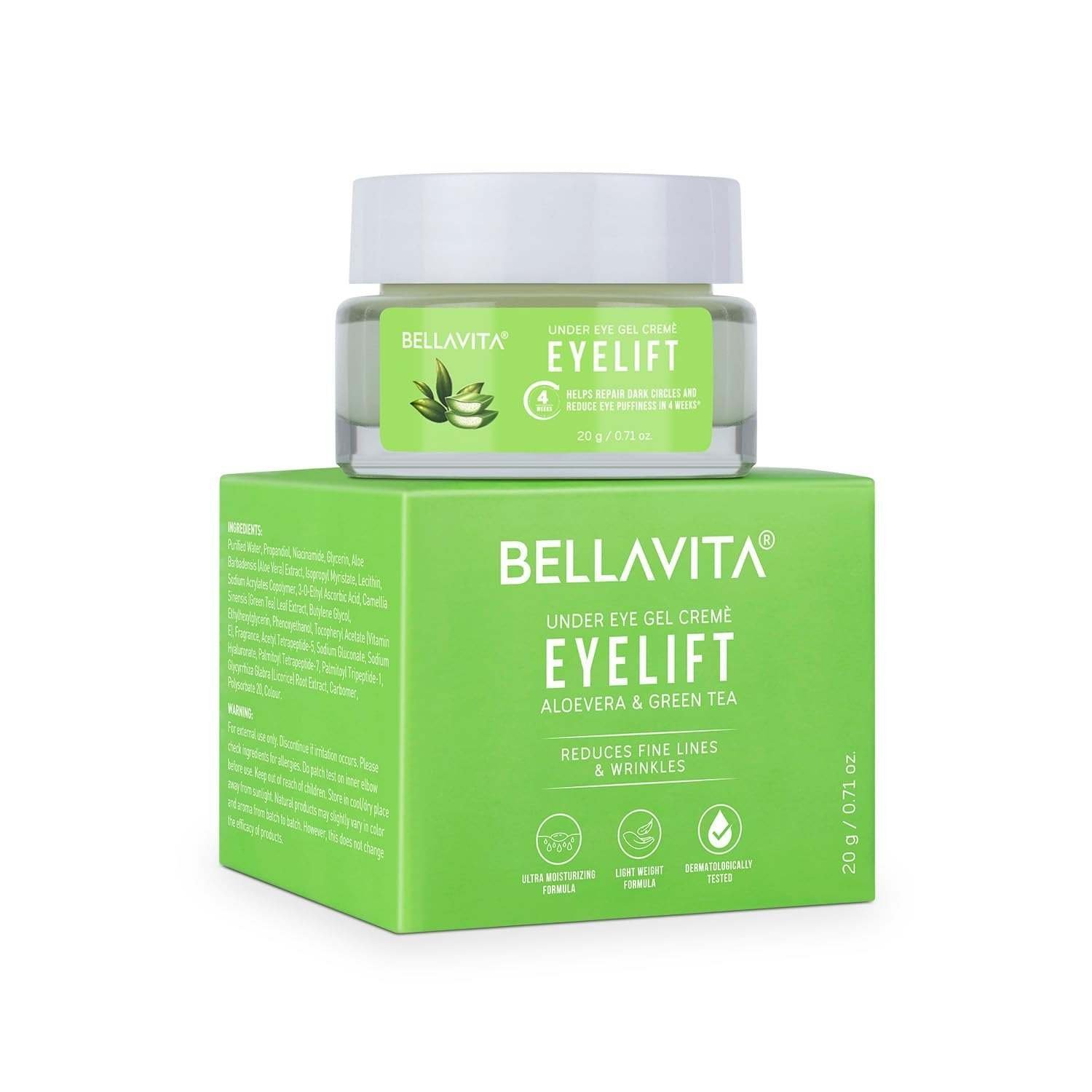 uk61Fs36TemzL-1.jpg Bella Vita Organic EyeLift Hydrating Natural Under Eye Cream Gel for Dark Circles, Puffy Eyes, Wrinkles & Removal of Fine Lines for Women & Men, 20 gm - Fast UK Delivery - Image 1