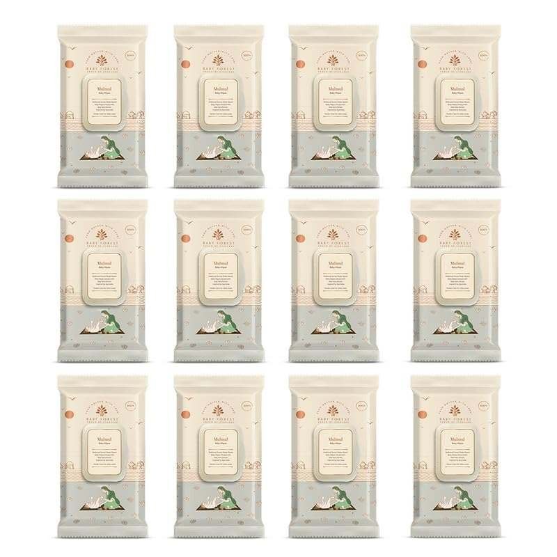 uk61G9WcUQnL-1.jpg Baby Forest Mulmul Baby Wipes, Ultra-soft, Water-based, 3X thicker and softer wipes 72 Wipes, Pack of 12 - Fast UK Delivery - Image 1
