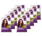 Nisha Natural Henna Based Hair Colour, Burgundy Red, Herbal Care with Silky & Shiny Soft Hair Formula pack of 10pc - Fast UK Delivery