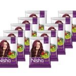 Nisha Natural Henna Based Hair Colour, Burgundy Red, Herbal Care with Silky & Shiny Soft Hair Formula pack of 10pc - Fast UK Delivery