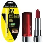 Maybelline New York Colossal Kajal, Black, 0.35g & Maybelline New York Color Sensational Creamy Matte Lipstick, 695 Divine Wine, 3.9g - Fast UK Delivery