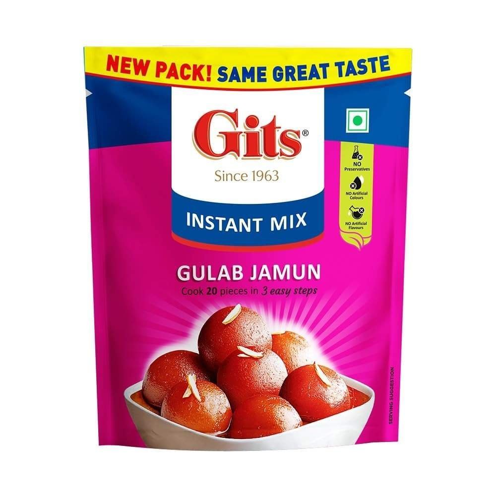 uk61Gm1lMuG9L-1.jpg Gits Instant Gulab Jamun Dessert Mix, Makes 20 per Pack, Pure Veg, Delicious Indian Dessert and Mithai, 100g - Fast UK Delivery - Image 1