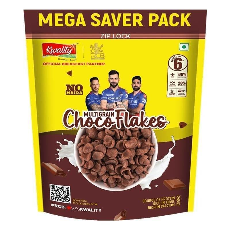 uk61IHPWYCC2L-1-1.jpg Kwality Choco Flakes 1.2 Kg | Crispy, Wholesome Cereal Made with Whole Wheat | Zero Maida and No Preservatives | Packed with Fiber, Protein - Fast UK Delivery - Image 1