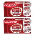 Colgate Visible White Teeth Whitening Toothpaste, Pack of 400g (200g X 2), with Whitening Accelerators for Tobacco Stain Removal & Teeth Whitening, Minty Flavor for Everyday Fresh Breath - Fast UK Delivery