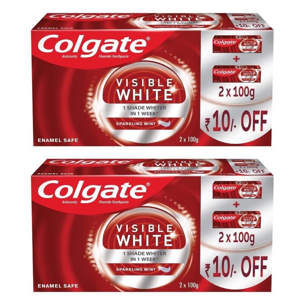 uk61IqOR0xncL-1.jpg Colgate Visible White Teeth Whitening Toothpaste, Pack of 400g (200g X 2), with Whitening Accelerators for Tobacco Stain Removal & Teeth Whitening, Minty Flavor for Everyday Fresh Breath - Fast UK Delivery - Image 1